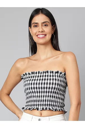 Finsbury Checked Smocked Tube Cotton Crop Top