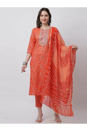 Rajnandini Women Bandhani Printed Sequinned Pure Cotton Kurta with Trousers & Dupatta