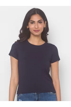 Globus Women Navy Blue Extended Sleeves T-shirt