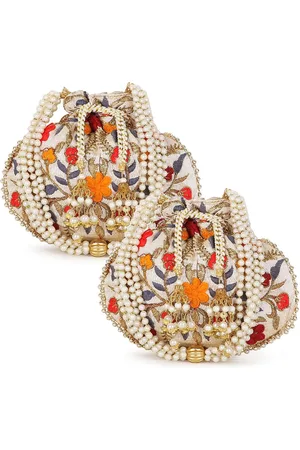 Anekaant Set of 2 Floral Embroidered Potli Clutches