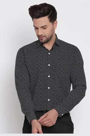 Copperline Men Black Slim Fit Opaque Printed Pure Cotton Formal Shirt