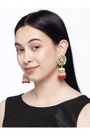 Asmitta Jewellery Gold-Plated Crescent Shaped Enamelled Jhumkas