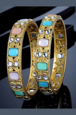 karatcart Set of 2 Gold-Plated Kundan Studded Alloy Bangles