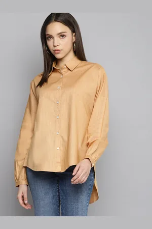 DENNISON Women Beige Oversized Puff Sleeves Casual Shirt