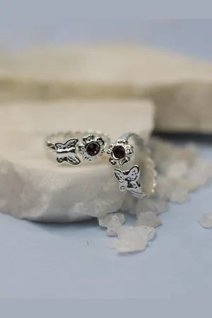 ARTE Set Of 2 925 Silver Adjustable Studded Toe Rings