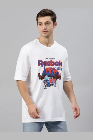 Reebok Unisex White & Blue GR Souvenir 1 Pure Cotton Printed Round Neck T-shirt