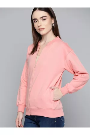Chemistry Women Pink Solid Fleece Front Open Sweatshirt