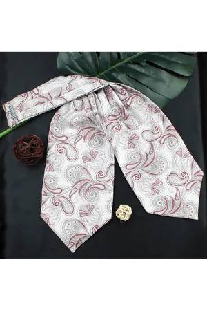 Kavove Unisex White & Red Paisley Printed Cravat