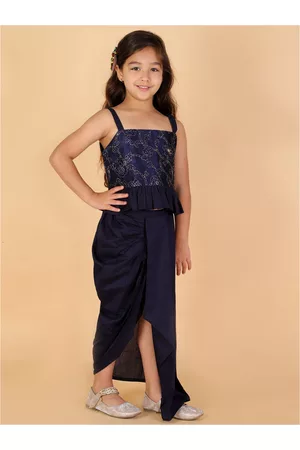 Vastramay Girls Embroidered Sequinned Top & Drapped Skirt