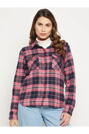 Bitterlime Women Relaxed Tartan Checked Casual Cotton Shirt
