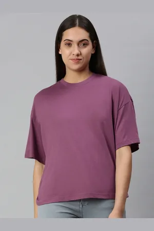 Huetrap Women Cotton Drop-Shoulder Sleeves Boxy T-shirt
