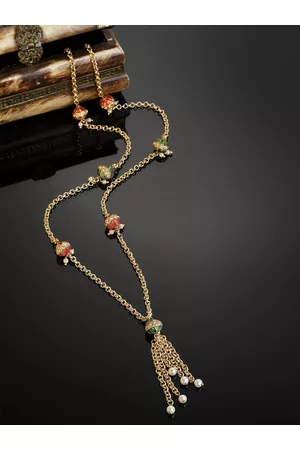 DUGRISTYLE Gold-Toned & Red Layered Necklace
