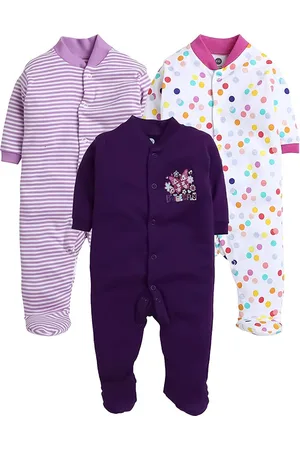 EIO Infant Kids Pack Of 3 Printed Cotton Sleepsuits