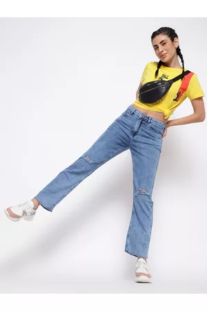 Belliskey Women Straight Fit High-Rise Mildly Distressed Heavy Fade Jeans
