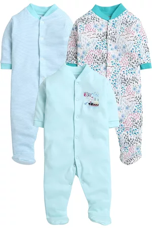 EIO Infant Kids Pack of 3 Printed Cotton Sleepsuits