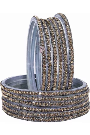 NMII Glass & Zirconia Studded Glossy Finish Bangle Set