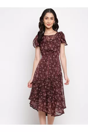 Latin Quarters Women Maroon Floral Printed Dress