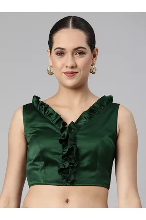 flaher Women Solid Satin Padded Saree Blouse with Ruffles Detail