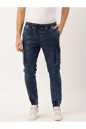 IVOC Men Navy Blue Light Fade Stretchable Cargo Jeans