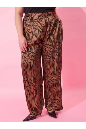 CURVY STREET Women Animal Printed Loose Fit High-Rise Pleated Trousers