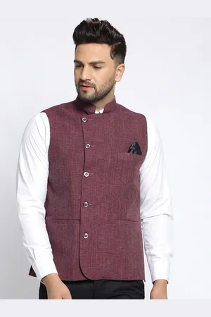 KLOTTHE Men Magenta Solid Nehru Jackets