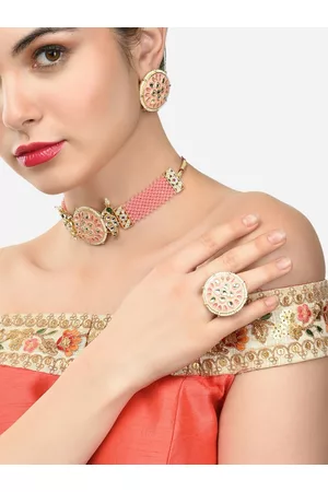 Zaveri Pearls Gold-Plated Kundan & Crystals Studded & Beaded Meenakari Jewellery Set