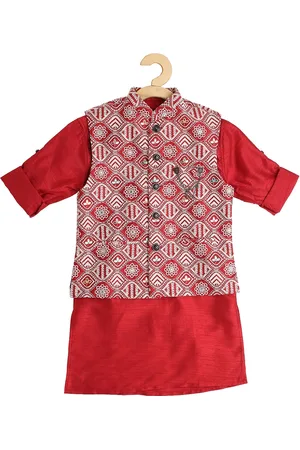 CAVIO Boys Maroon Thread Work Kurta with Pyjamas