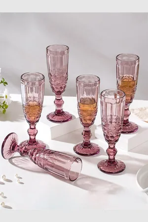 Nestasia Set Of 6 Mauve Rose Textured Stemmed Glasses 150 ml Each
