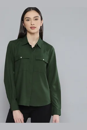 DENNISON Women Olive Green Solid Formal Shirt