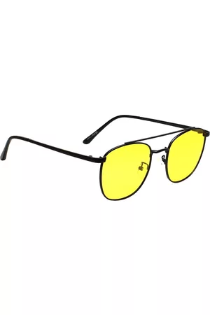 Peter Jones Eyewear Unisex Yellow Lens & Black Aviator Sunglasses with UV Protected Lens