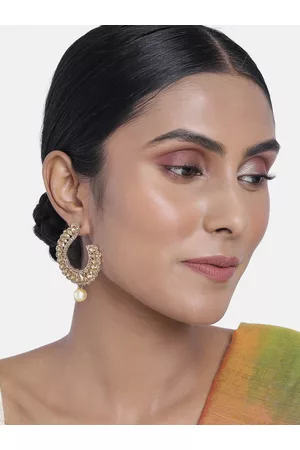 Asmitta Jewellery Gold-Toned & White Contemporary Studs Earrings