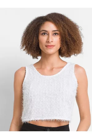 Globus Women White Textured Crop Top