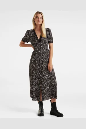 Forever New Floral Printed Micro Pattern Lace Inserted Midi Fit & Flare Dress