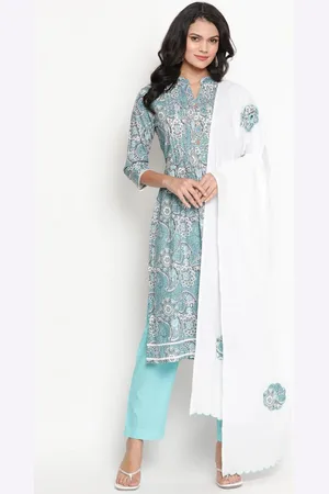 BE INDI Women Floral Printed Straight Kurta with Trousers & Dupatta