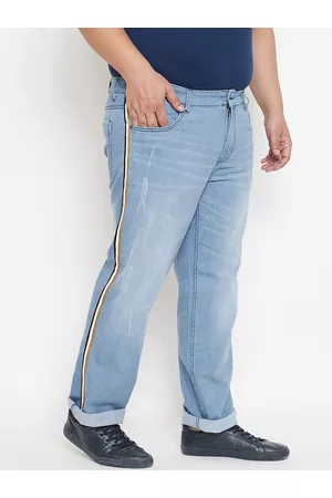 Instafab Men Plus Size Relaxed Fit Mildly Distressed Light Fade Cotton Jeans