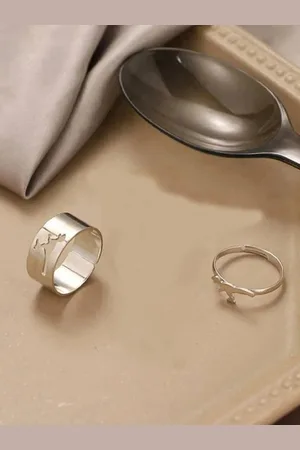 Pinapes Set of 2 Silver-Plated Adjustable Couple Finger Ring