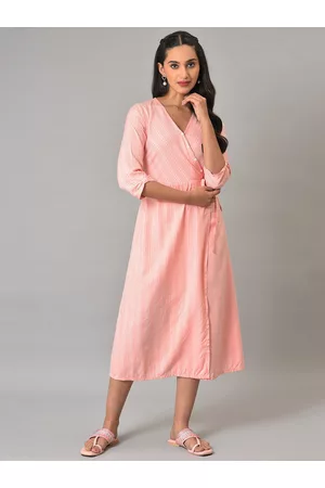 AURELIA Striped V-Neck Midi Wrap Dress
