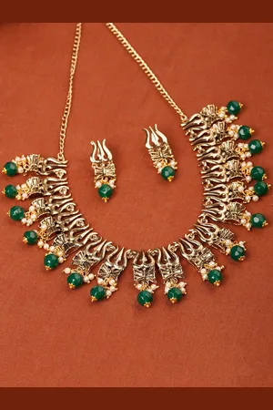 ESTELE Gold Plated Antique Heavenly Thrishul & Damru Chocker Necklace Set for Women