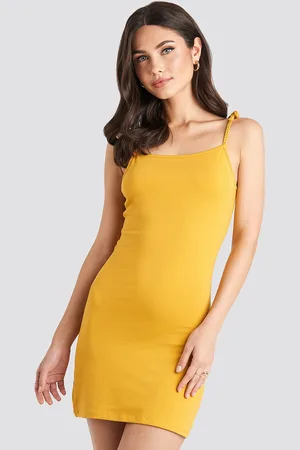 NA-KD Women Mustard Yellow Solid Sheath Mini Dress