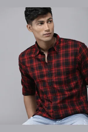 Roadster Men Red & Black Tartan Checks Checked Pure Cotton Casual Shirt