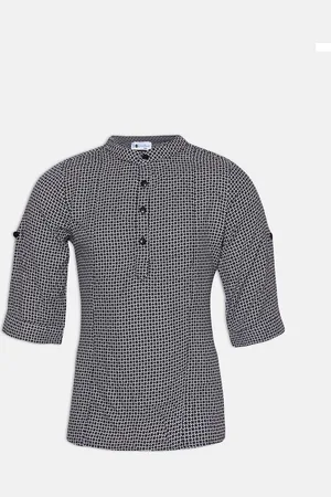 Oxolloxo Boys Navy Blue And White Printed Casual Shirt