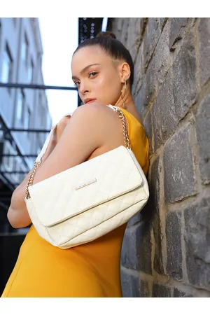 Lino Perros Women White Quilted Structured Sling Bag