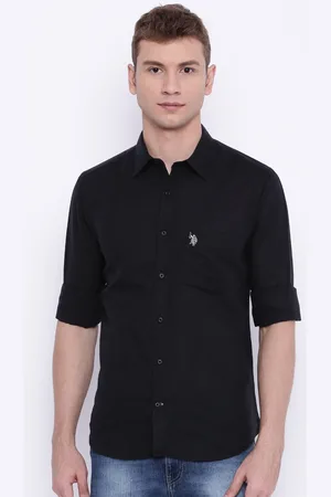 U.S. Polo Assn. Men Black Tailored Fit Solid Casual Shirt