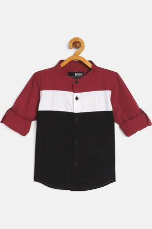 HERE&NOW Boys Black & Maroon Cotton Colourblocked Casual Shirt