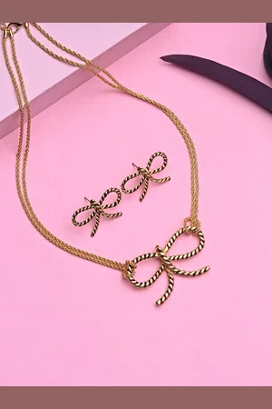 ESTELE Gold Plated Pretty Bow Designer Jewellery Set