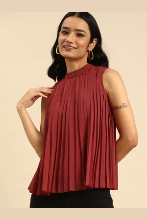 all about you Maroon Solid Round Neck Flared Top
