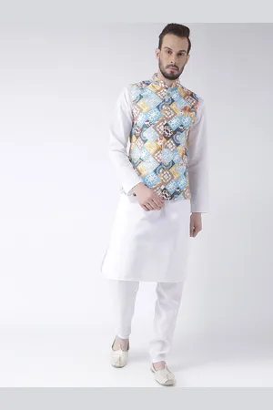 Hangup Men Pure Cotton Kurta with Pyjamas and Nehru Jacket