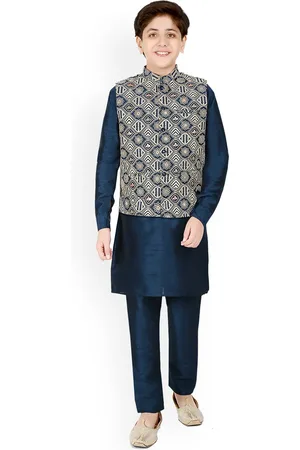 CAVIO Boys Blue Thread Work Kurta with Pyjamas