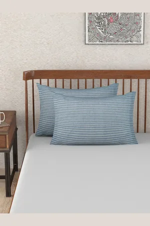 Fabindia Nile Navy Blue & White 2 Pcs Striped Cotton Rectangular Pillow Covers