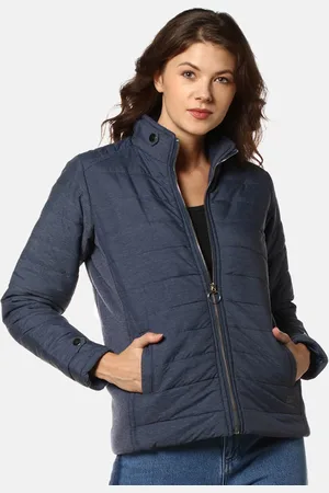 Campus Women Blue Solid Windcheater Padded Jacket